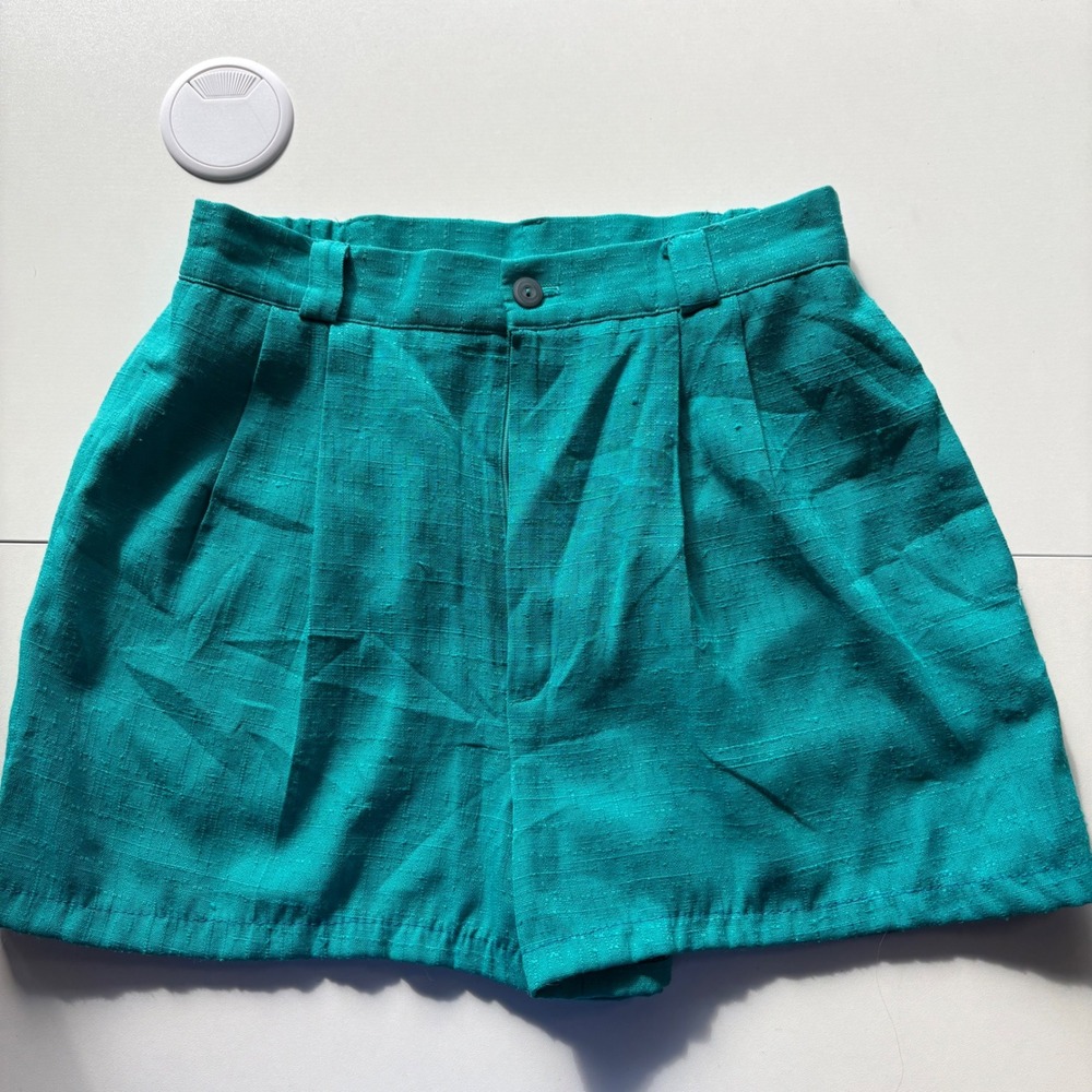Vintage Teal High Waisted Pleated Shorts Women's Size 6‎ Casual Summer Beach